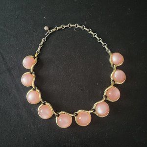 Vintage CORO Pink MOONGLOW Choker Necklace 16" Gold Tone Read